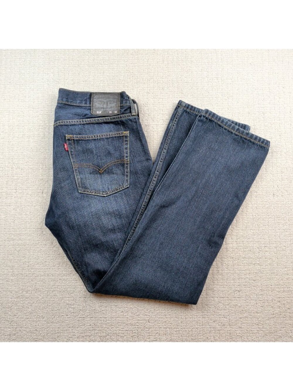 Levis 514 Mens Straight Fit Jeans Dark Indigo Blue Denim 36x34 Pants Cowboy